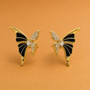 Celeste black butterfly earrings with clear stones