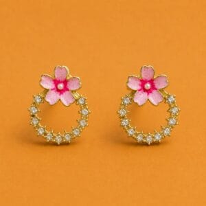 Rosé pink floral hoop earrings with clear stones