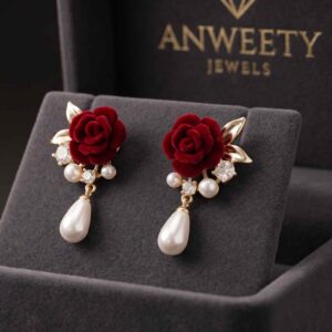Ruby Rose Pearl Drop Earrings