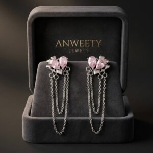 Pink Crystal Chain Drop Earrings