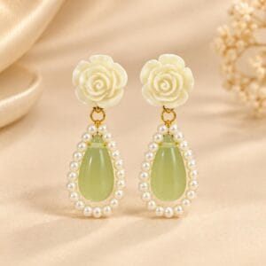 Rosalie Pearl Rose Drop Earrings for Women - Anweety Jewels