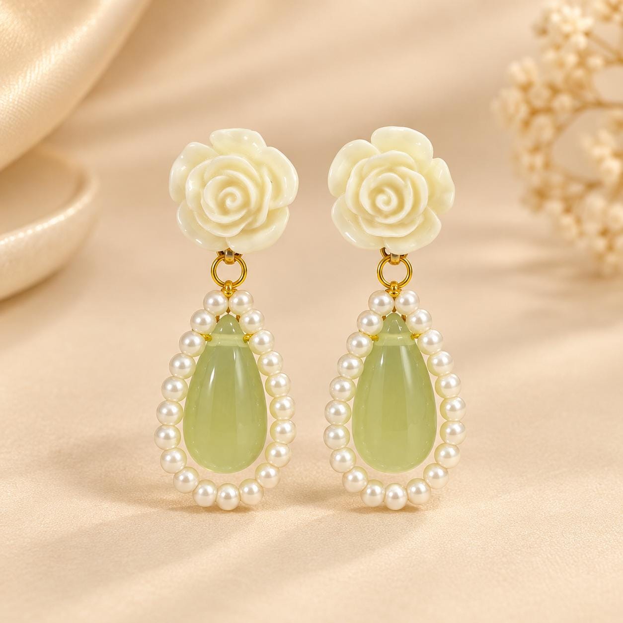 Rosalie Pearl Rose Drop Earrings for Women - Anweety Jewels