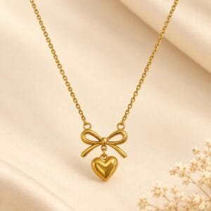 Lovelle Bow Heart Pendant Necklace for Women - Anweety Jewels