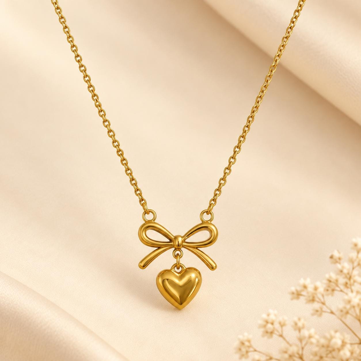 Lovelle Bow Heart Pendant Necklace for Women - Anweety Jewels