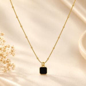 Nyra Black Square Pendant Necklace for Women - Anweety Jewels