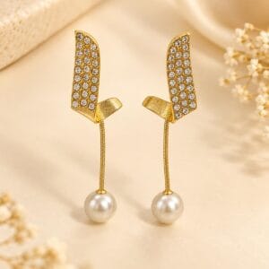 Elara Crystal Pearl Drop Earrings for Women - Anweety Jewels