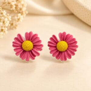 Daisy Pop Pink Floral Stud Earrings for Women - Anweety Jewels
