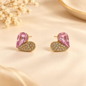 Roselle Pink Crystal Heart Earrings for Women - Anweety Jewels