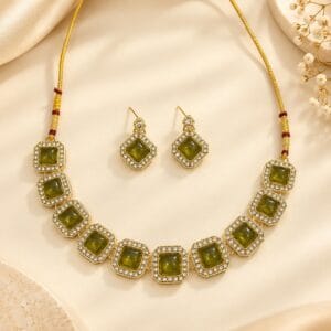 Olive Stone Choker Necklace Set - Anweety Jewels