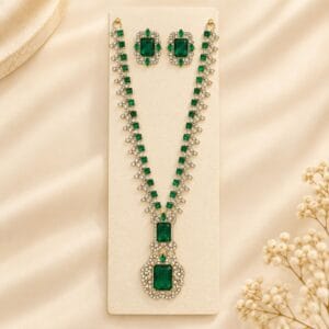 Emerald Elegance Long Necklace Set - Anweety Jewels