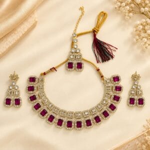 Ruby Crystal Bridal Necklace Set - Anweety Jewels