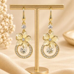 Ivory Blossom Crystal Drop Earrings - Anweety Jewels
