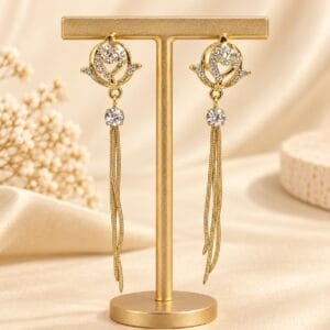 Golden Cascade Crystal Tassel Earrings - Anweety Jewels