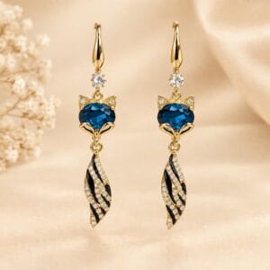 Midnight Blue Fox Crystal Drop Earrings - Anweety Jewels