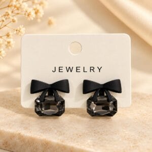 Noir Bow Crystal Stud Earrings - Anweety Jewels