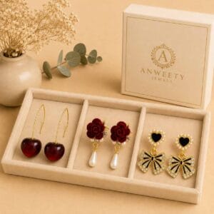 Scarlet Bloom Earring Combo Set of 3 – Anweety Jewels