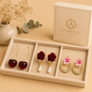 Rosé Romance Earring Trio set of 3 by Anweety Jewels
