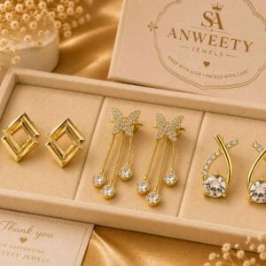 Golden Grace Earring Combo Set of 3 – Anweety Jewels