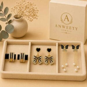 Midnight Bow Earring Trio set of 3 by Anweety Jewels